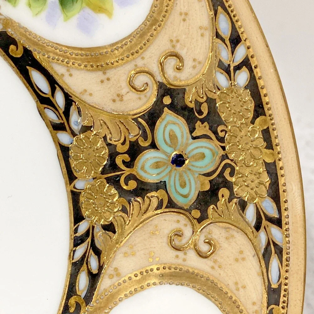 Vintage Morimura Noritake Plate Hand Painted Multicolor Floral Gold Moriage 7.5